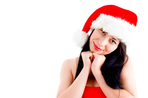 크리스마스 모자에 있는 아름 다운 젊은 여자 — 스톡 사진