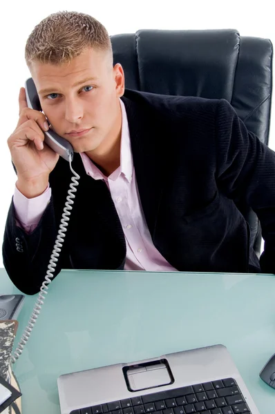 Ceo holding the phone receiver — Stock Photo, Image