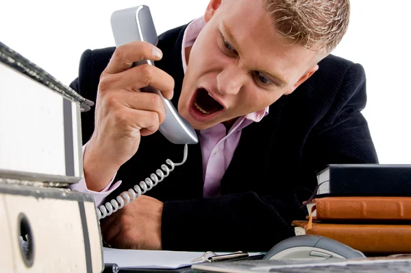 Young ceo shouting on phone — Stock Photo, Image