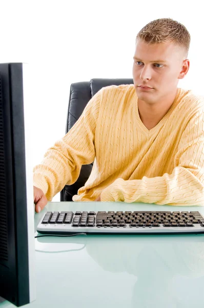 Handsome man working on computer — Stock Photo, Image