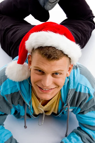 Man wearing christmas hat — Stock Photo, Image