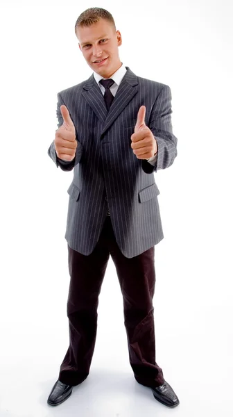 Biznesmen stojący z kciuki — Zdjęcie stockowe