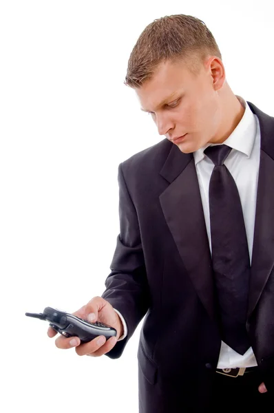 Young accountant dialing number — Stock Photo, Image