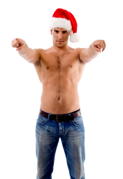 Μυώδης άνδρας με καπέλο Χριστούγεννα — Φωτογραφία Αρχείου