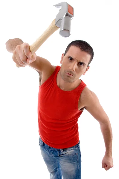 Hombre mostrando martillo — Foto de Stock