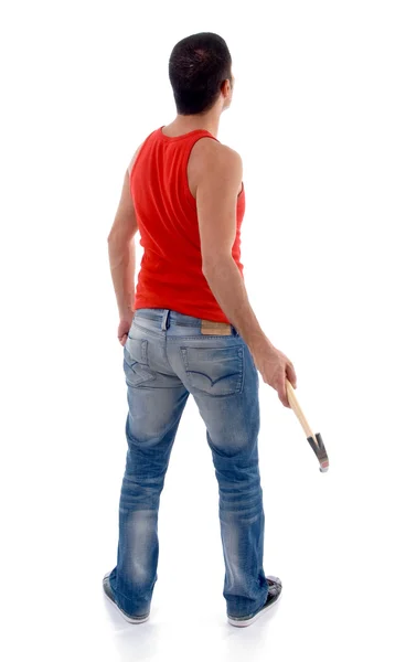Back pose of man with hammer — Stock Photo, Image