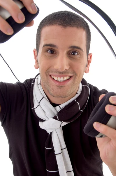 Sorrindo homem com fones de ouvido — Fotografia de Stock
