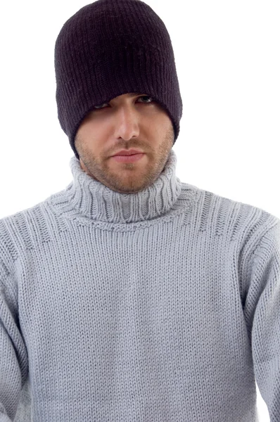 Man covered with winter clothes — Stock Photo, Image