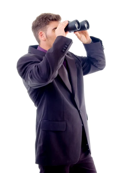 Young attorney with binoculars — Stock Photo, Image