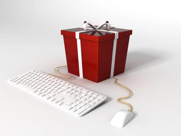 Üç boyutlu klavye ve hediye kutusu — Stok fotoğraf