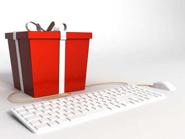 Üç boyutlu klavye ve hediye kutusu — Stok fotoğraf