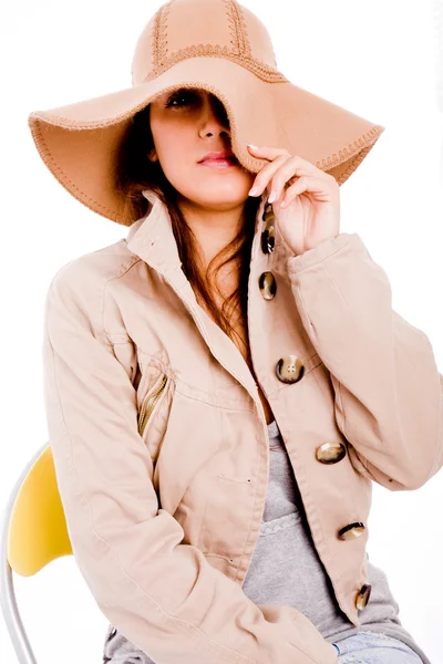 Stylish young female with hat — Stock Photo, Image