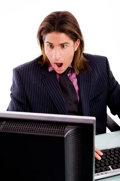 Shocked manager looking at screen — Stock Photo, Image