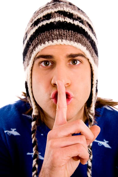 Guy making silence gesture — Stock Photo, Image