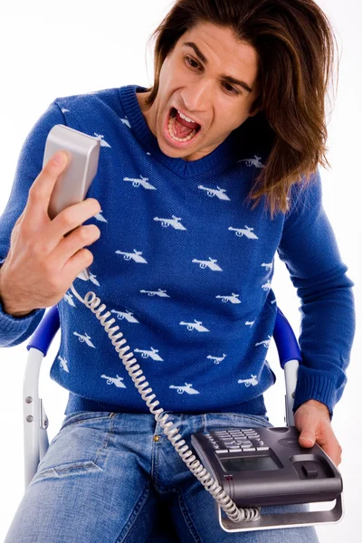 Man yelling at phone — Stock Photo, Image
