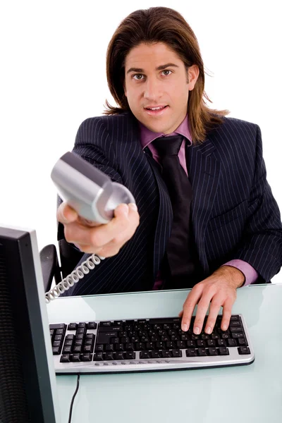 Businessman offering phone call — Stock Photo, Image