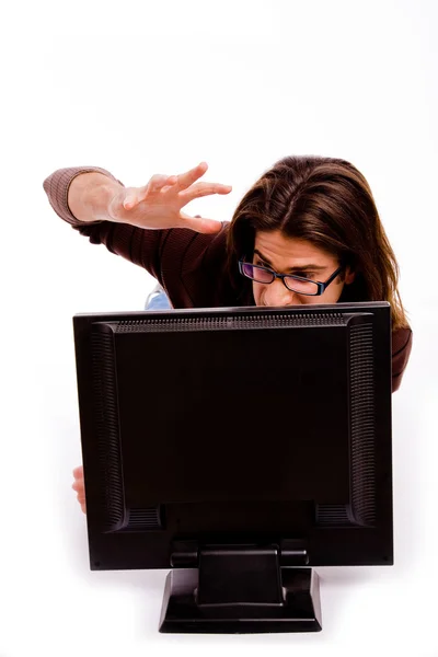 Angry male looking at monitor — Stock Photo, Image