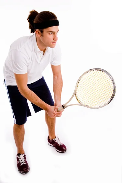 Mladý tenista ohýbání — Stock fotografie