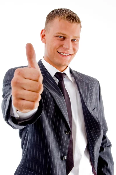 Usměvavý správce ukazuje palec — Stock fotografie