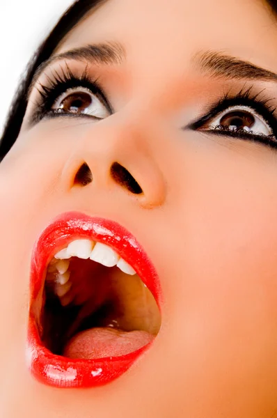 Zamknij widok kobiety witjh otwarte usta — Zdjęcie stockowe