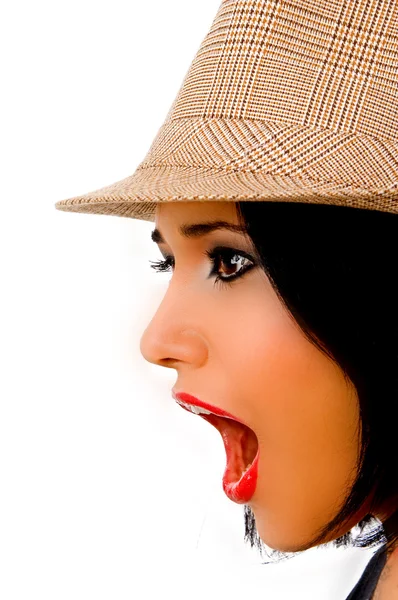 Vista lateral de gritando mulher bonita — Fotografia de Stock