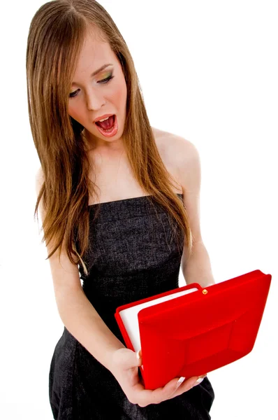 Model looking into necklace box — Stock Photo, Image