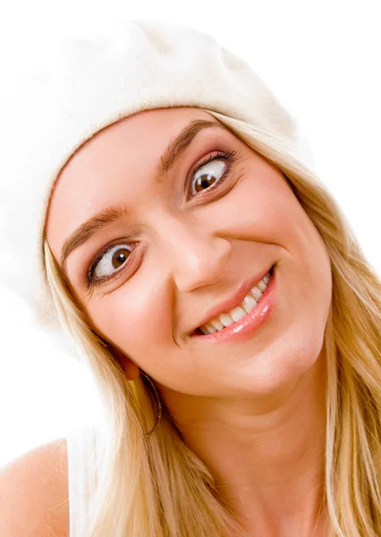 Smiling adult woman making face — Stock Photo, Image
