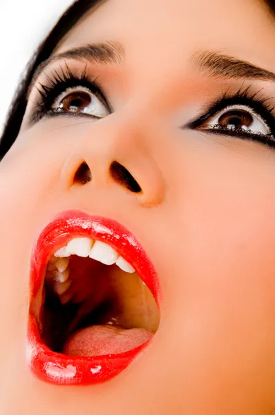 Kadın witjh açık ağız görünümünü kapat Telifsiz Stok Fotoğraflar