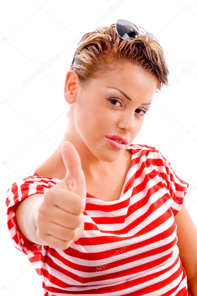 Beautiful model with thumbs up