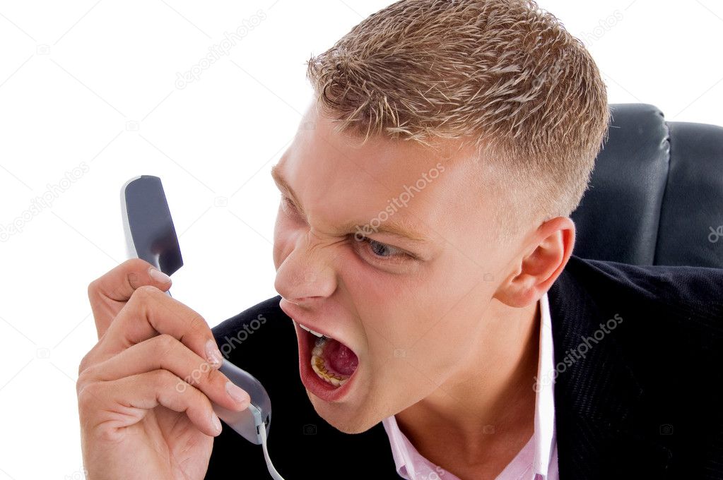 Angry boss shouting on phone