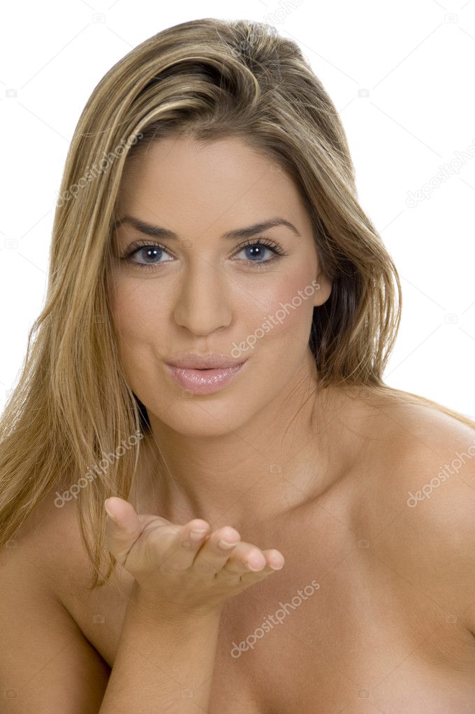 Sexy lady giving flying kiss