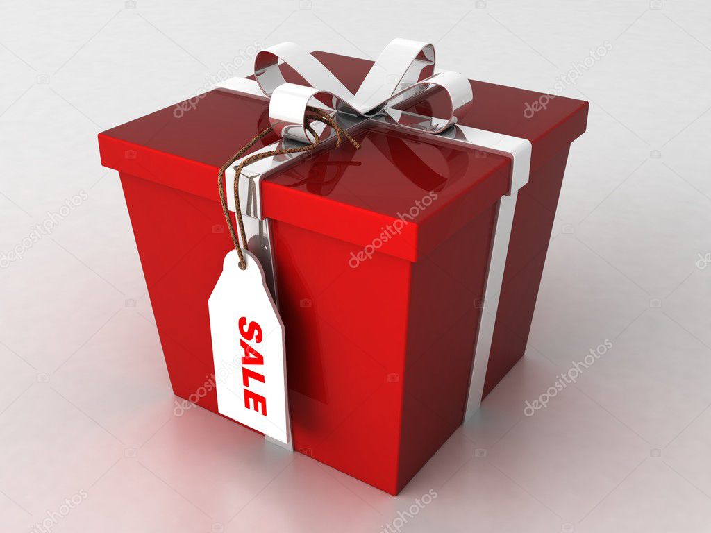 Wrapped gift box with sale tag