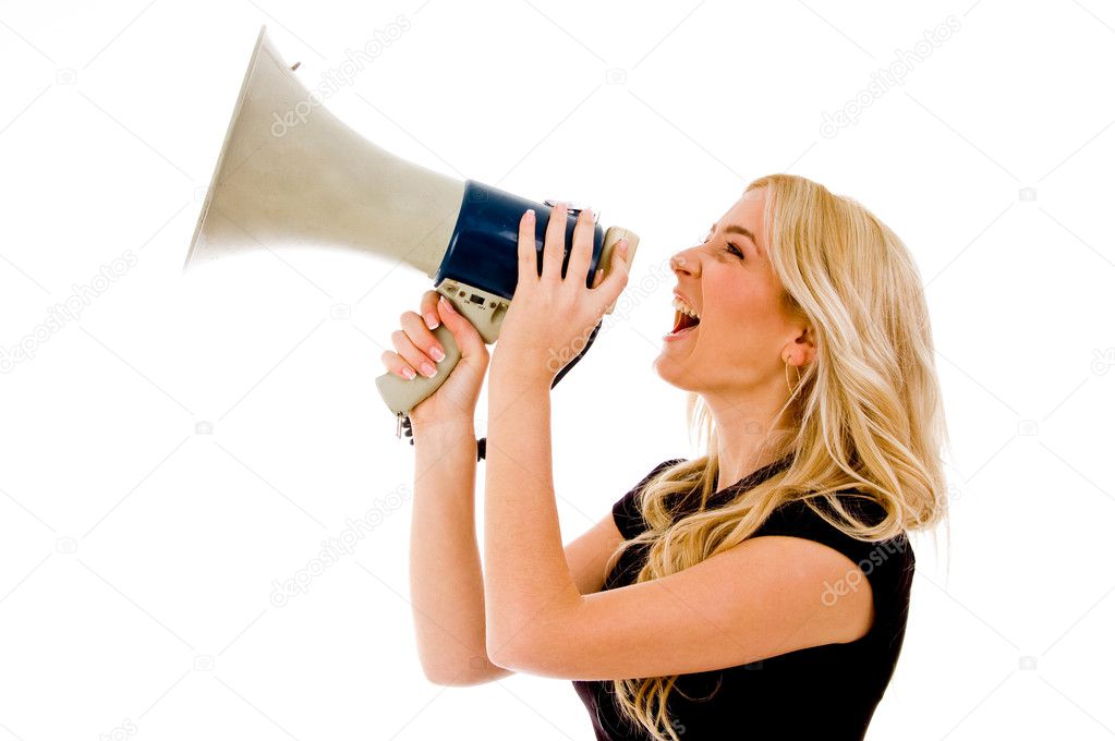 Woman shouting in loud speaker