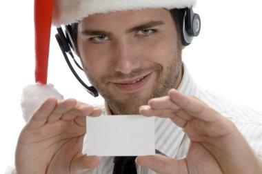 Santa man showing his visiting card clipart