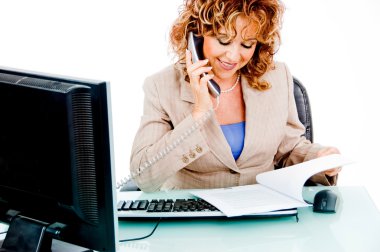 Corporate woman busy looking at file clipart