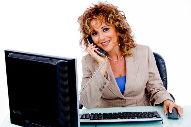 Corporate woman attending call clipart