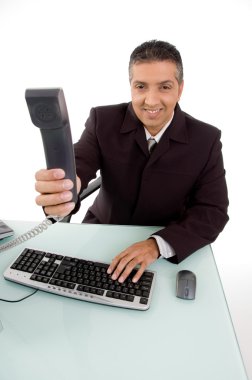 Young man transferring the call clipart