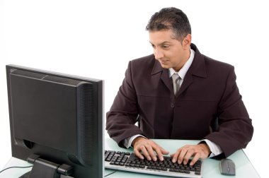 Busy man opearting at his desk clipart