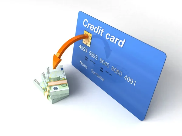 Cartão de crédito com moeda euro — Fotografia de Stock