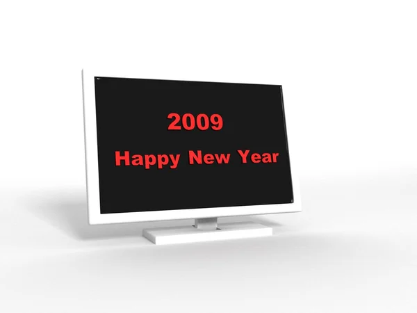 3D экран, показывающий счастливый новый год — стоковое фото