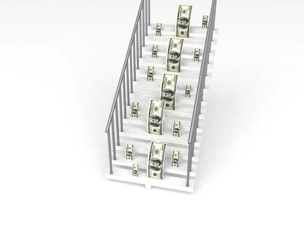 Dollar noter på trapper - Stock-foto