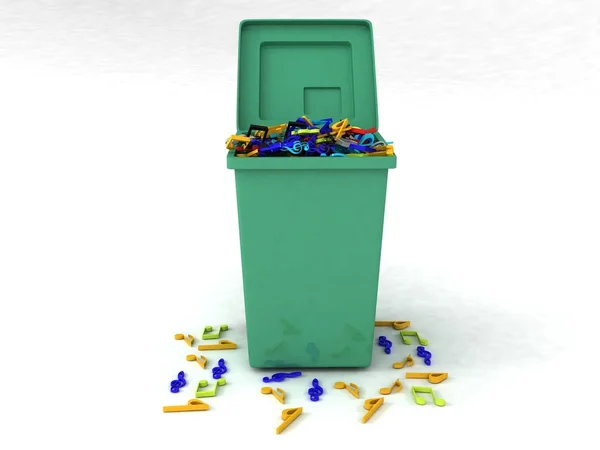 3D zelená krabice plné noty — Stock fotografie