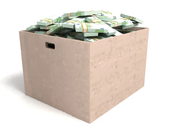 Pacotes tridimensionais em euros na caixa — Fotografia de Stock