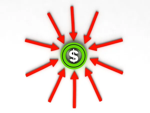 Three dimensional dollar sign on arrows — Stock Photo, Image