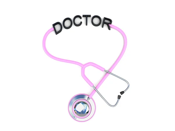 3D рожевий стетоскоп з текстом лікаря — стокове фото