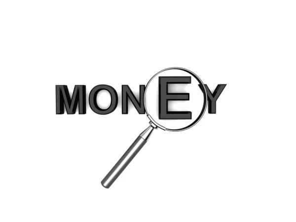 Money text with magnifying glass — Stock Photo, Image