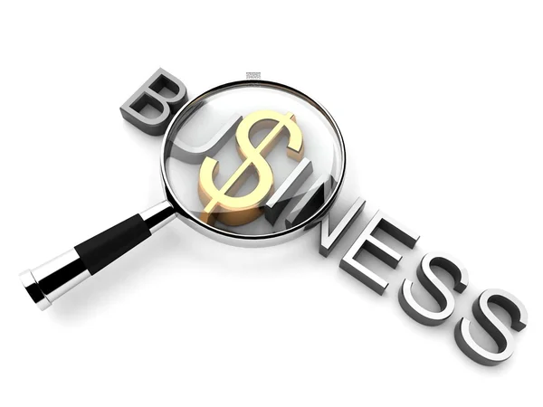 Business text with dollar and magnifier — Stock Photo, Image