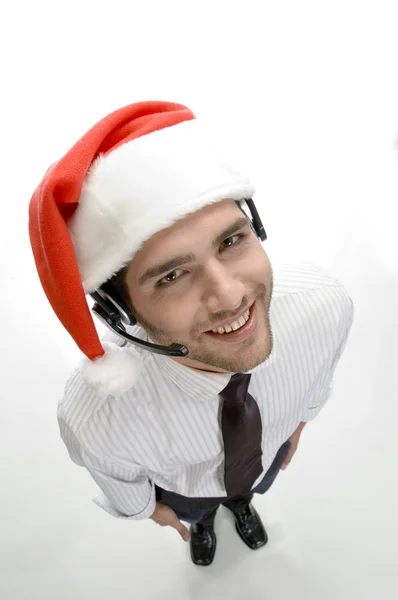 Pohled z vysokého úhlu člověka s headsetem — Stock fotografie
