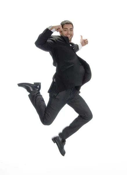 Businessman leaps in air, with joy — Stock Photo, Image