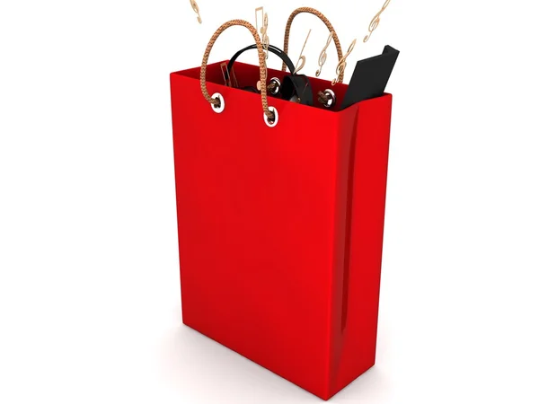 stock image Red shopping bag filled with music